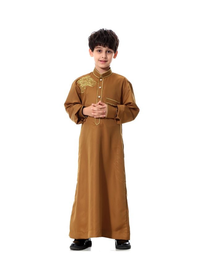 Hanyimidoo Pack Of 50 Kids Embroidered Kandora Brown/Beige  - Image 4