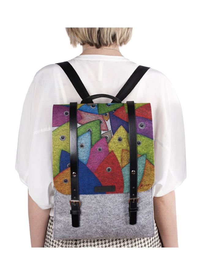 بيج ديزاين حقيبة ظهر كورنوكوبيا مصنوعةٌ من اللباد بتصميم سمكة رمادي/أحمر/زهري - Image 4