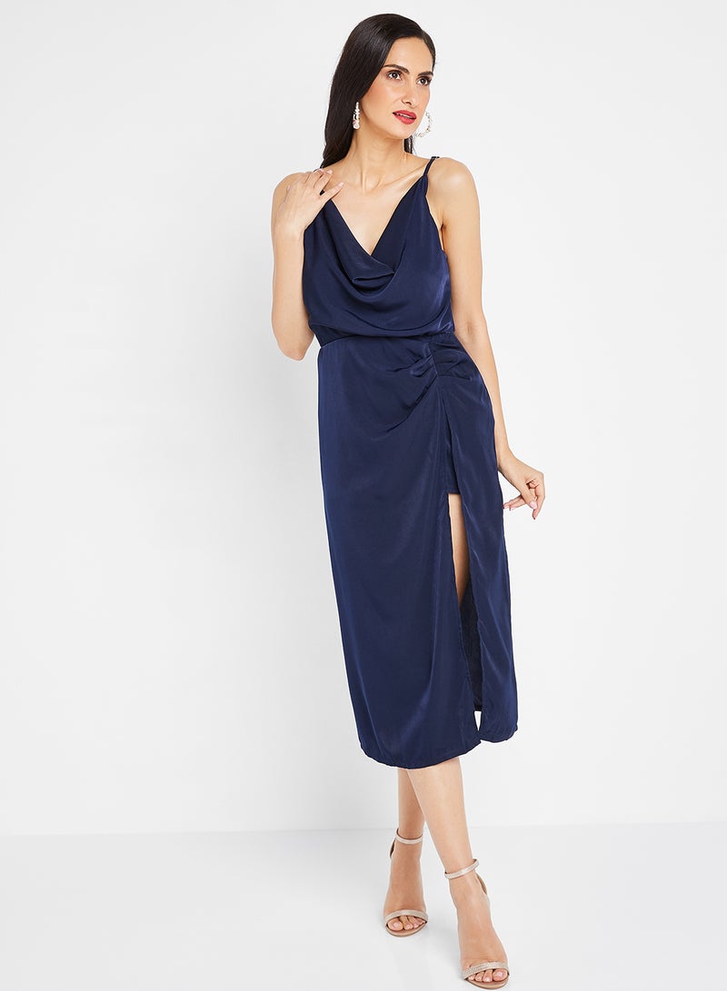 tfnc LONDON - Cowl Neck Long Slit Dress Navy - Image 1