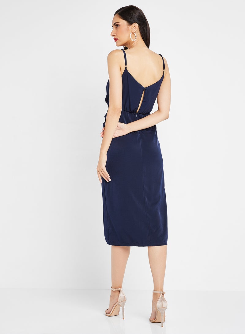 tfnc LONDON - Cowl Neck Long Slit Dress Navy - Image 1