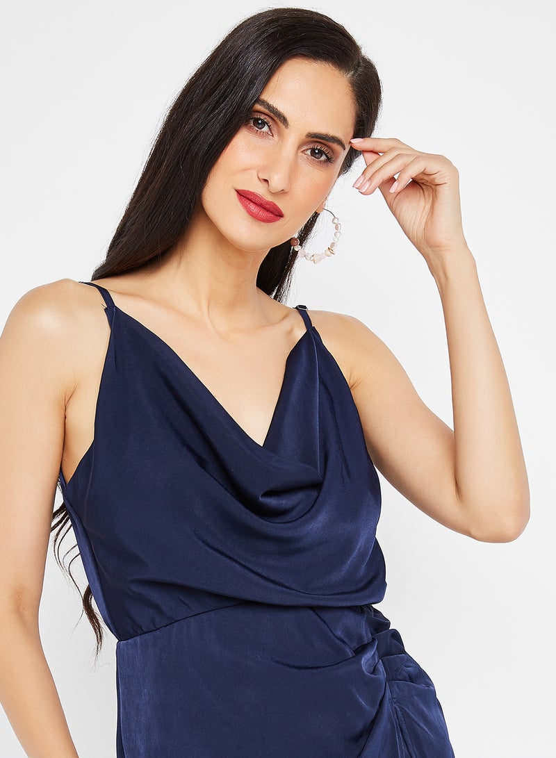 tfnc LONDON - Cowl Neck Long Slit Dress Navy - Image 1