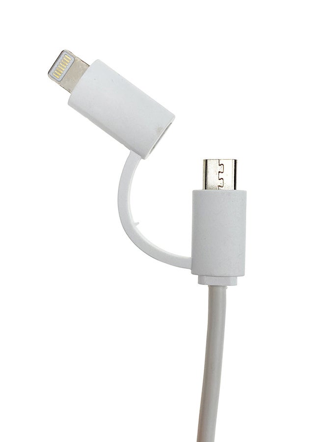 Dual USB Car Charger With Data Cable White/Grey - Image 3
