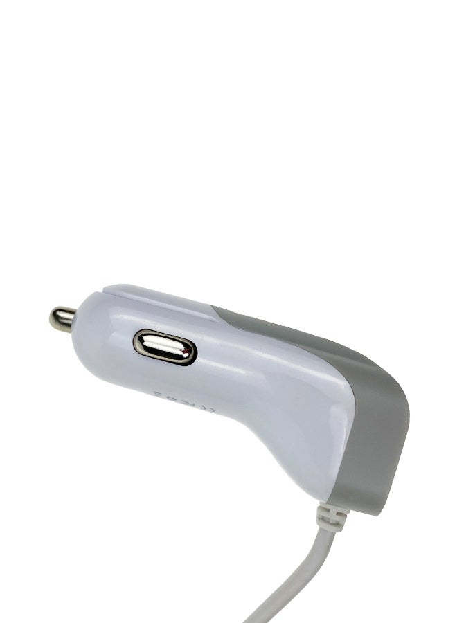 Dual USB Car Charger With Data Cable White/Grey - Image 4