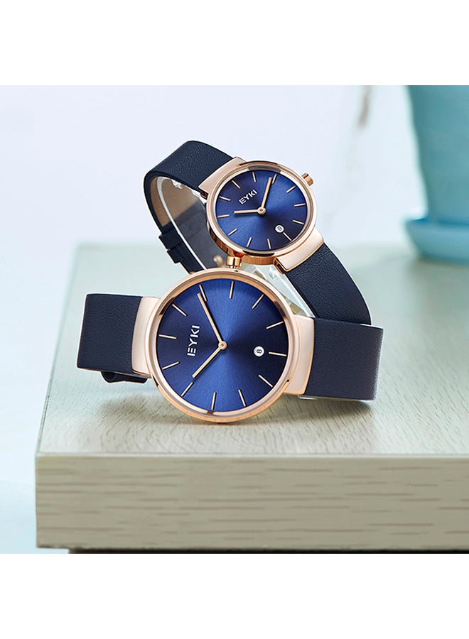 إيكي ساعة يد بعقارب وسوار من الجلد طراز E1141S - مقاس 29 مم - لون أزرق للنساء - Image 3