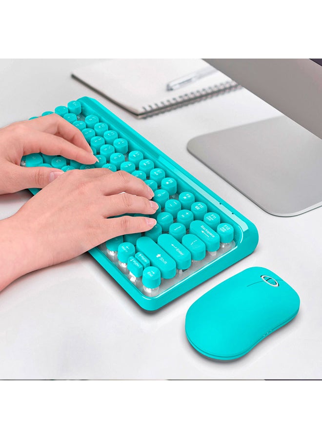 طقم مكون من لوحة مفاتيح وماوس لاسلكي يعمل بالبلوتوث أزرق