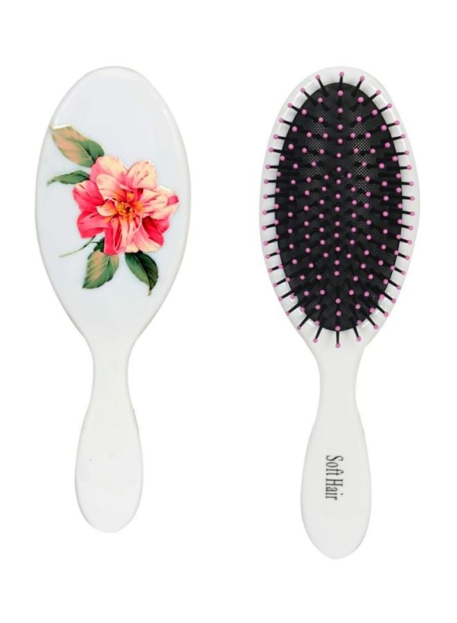 Soft Hair Floral Printed Brush White/Black/Red 22.5x7.5x3.5cm 