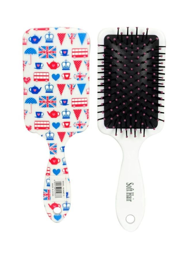 Soft Hair Printed Hair Brush White/Red/Blue 22x7x3.5cm 