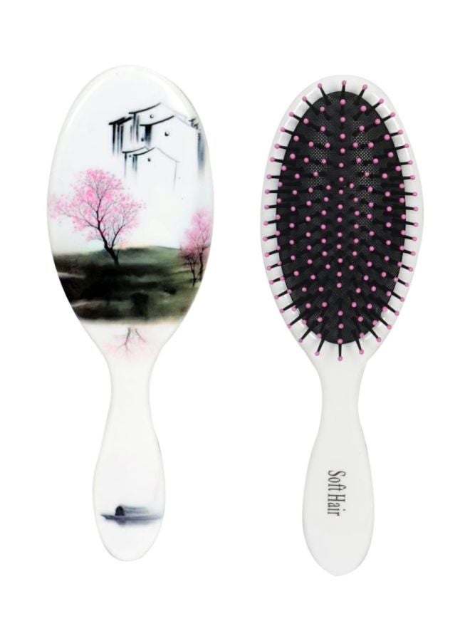 Soft Hair Nature Printed Hair Brush White/Pink/Black 22x6x3.5cm 