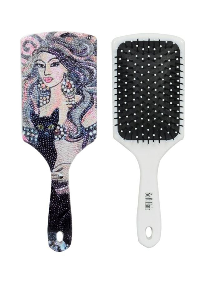 Soft Hair Girl Printed Detangling Hair Brush White/Black/Grey 24.5x8.5x3.5cm  - Image 2
