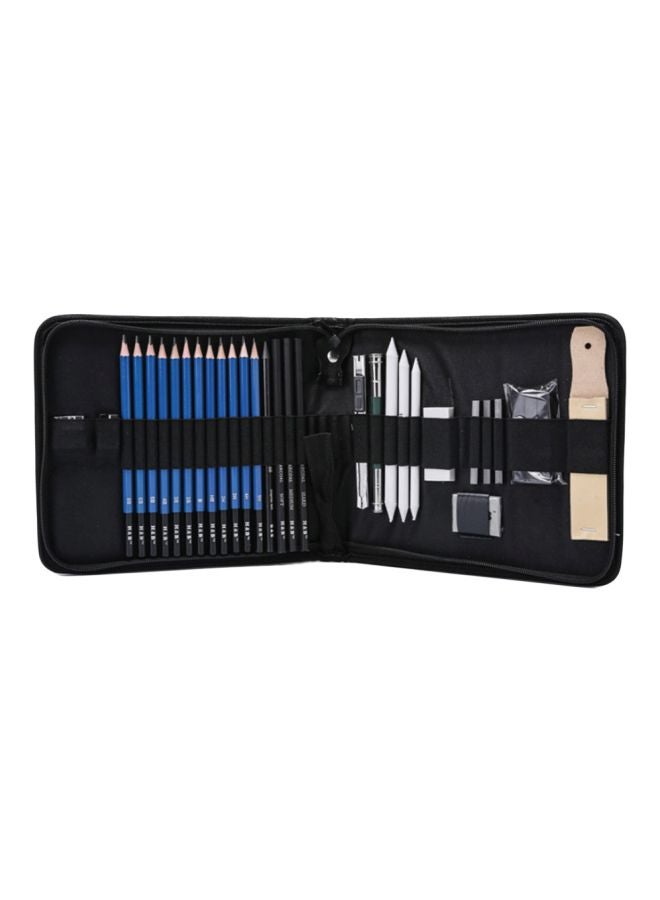 H&B - Pack Of 32 Professional Pencil Drawing Kit Blue/White/Black - Image 1
