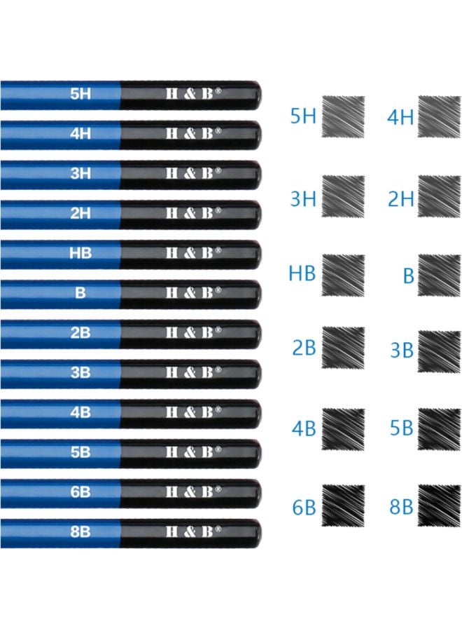 H&B - Pack Of 32 Professional Pencil Drawing Kit Blue/White/Black - Image 1