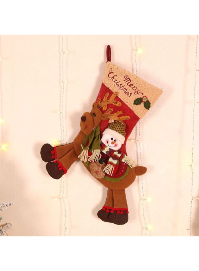 بيوينتي جورب للديكور بتصميم رجل ثلج يمتطي غزالاً أخضر/بني/ أحمر 24x57سم - Image 2