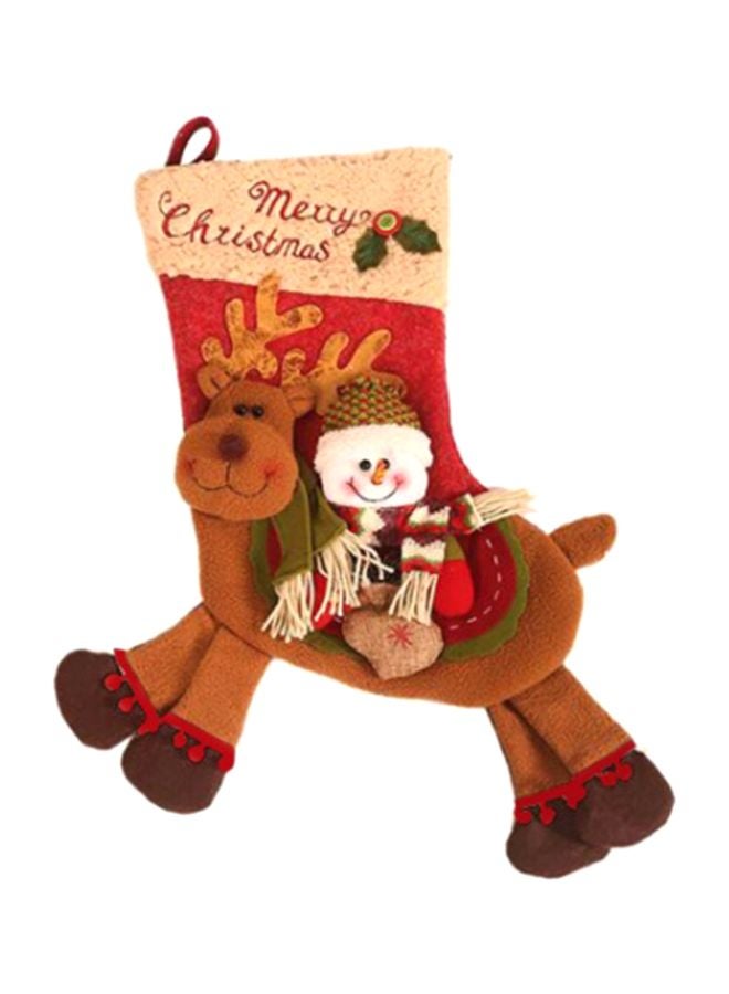 بيوينتي جورب للديكور بتصميم رجل ثلج يمتطي غزالاً أخضر/بني/ أحمر 24x57سم - Image 1