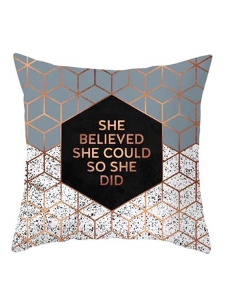 Geometric Design With Slogan Printed Cushion Cover Polyester Grey/Black/White 45x45cm - v1598446109/N39968925A_1