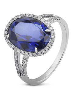 STARGEMS 18K White Gold Oval Shaped Diamond And Sapphire Studded Ring  - Image 2