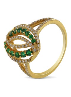 18K Yellow Gold Oval Shaped Diamond And Emerald Studded Ring - v1598452659/N39553014A_2