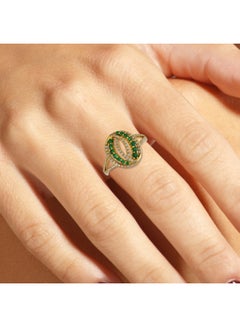 STARGEMS 18K Yellow Gold Oval Shaped Diamond And Emerald Studded Ring  - Image 4