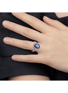 STARGEMS 18K White Gold Oval Shaped Diamond And Sapphire Studded Ring  - Image 4