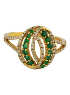 18K Yellow Gold Oval Shaped Diamond And Emerald Studded Ring - v1598452678/N39553014A_1