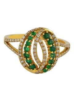 STARGEMS 18K Yellow Gold Oval Shaped Diamond And Emerald Studded Ring  - Image 1