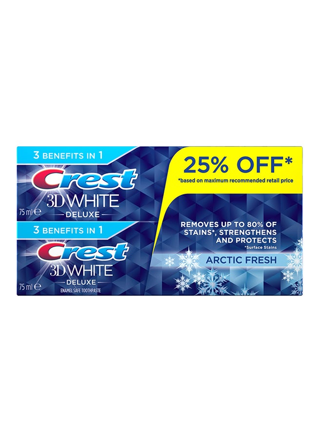 Crest 3D White Deluxe Enamel Safe Toothpaste Arctic Fresh 75ml Pack of 2