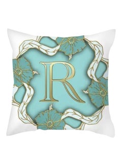 Letter R Printed Cushion Cover Blue/Gold/White 45x45cm