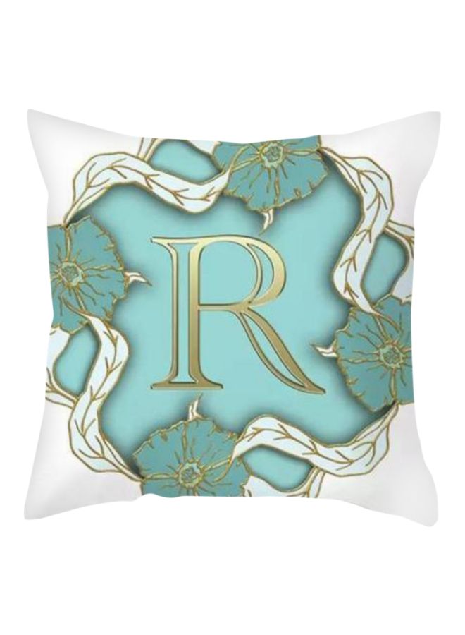Deals for Less - Letter R Printed Cushion Cover Blue/Gold/White 45x45cm - Image 1