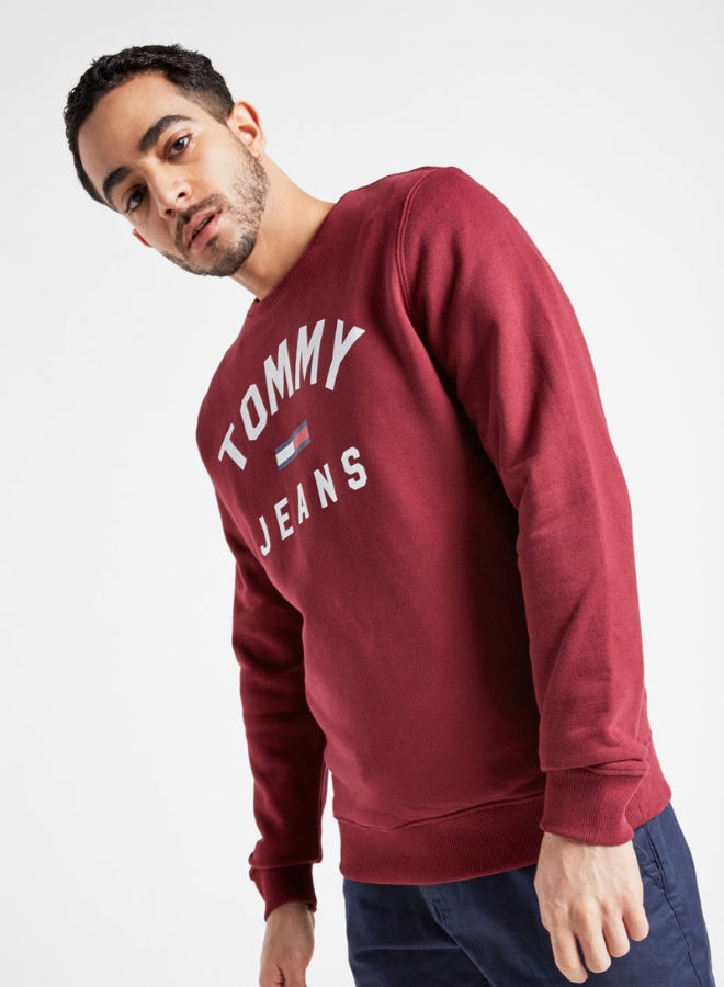 TOMMY JEANS - Printed Cotton Long Sleeve Sweatshirt Red - Image 1