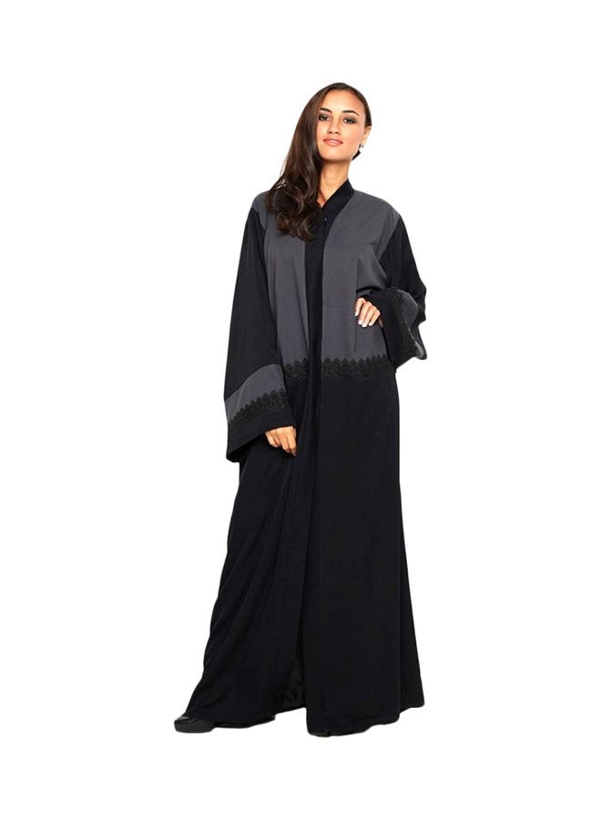V Neck Abaya Black/Grey