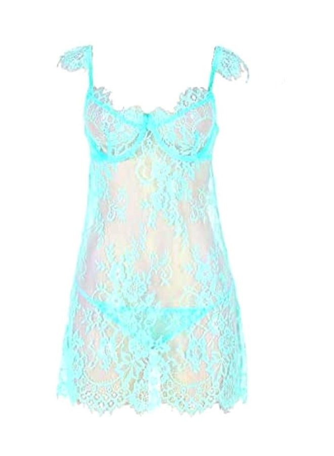 Lace Detailed Hollow Out Lingerie Dress With G-String Green  - Image 3