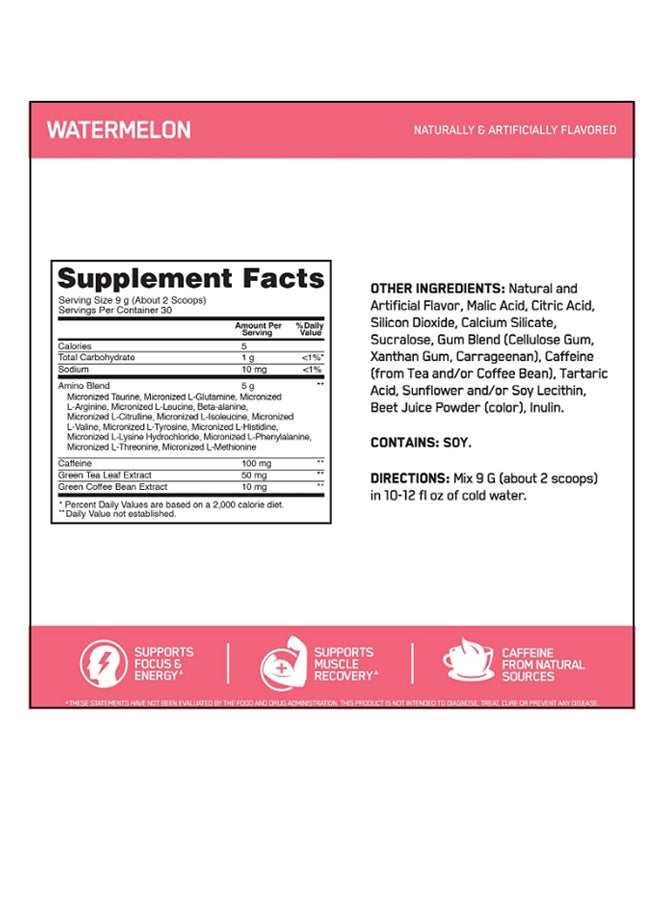 Optimum Nutrition Amino Energy Pre Workout With Green Tea Bcaa Amino Acids Keto Friendly Green Coffee Extract Zero Grams Of Sugar Anytime Energy Powder Watermelon 30 Servings  - Image 3