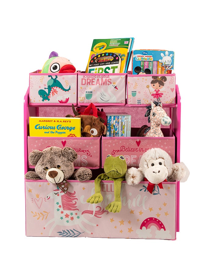 Home Canvas - Unicorn Design Toy Organizer With Storage Bin Pink Width 63cm X Depth 30cm X Height 60cmcentimeter - Image 1