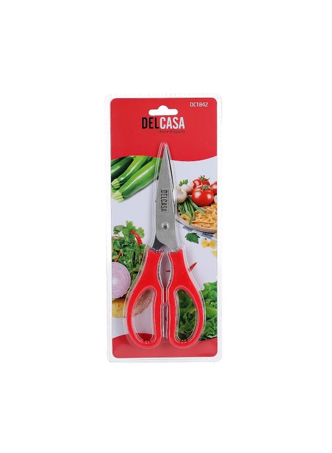DELCASA Stainless Steel Kitchen Scissor Red/Silver 8inch  - Image 2