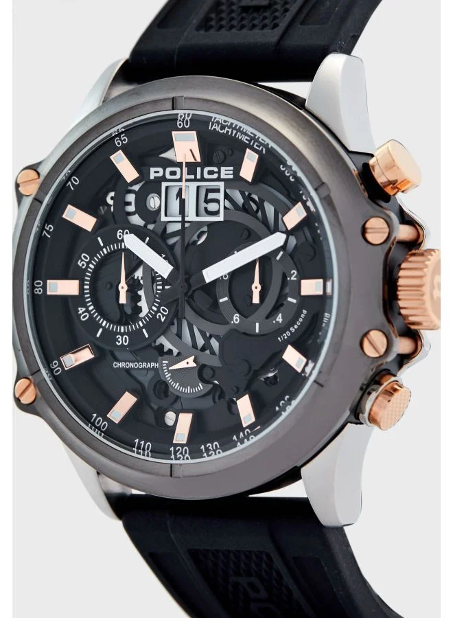 POLICE Luang Round Shape Silicone Strap Chronograph Wrist Watch 48 mm - Black - P 16018JSTU-13P