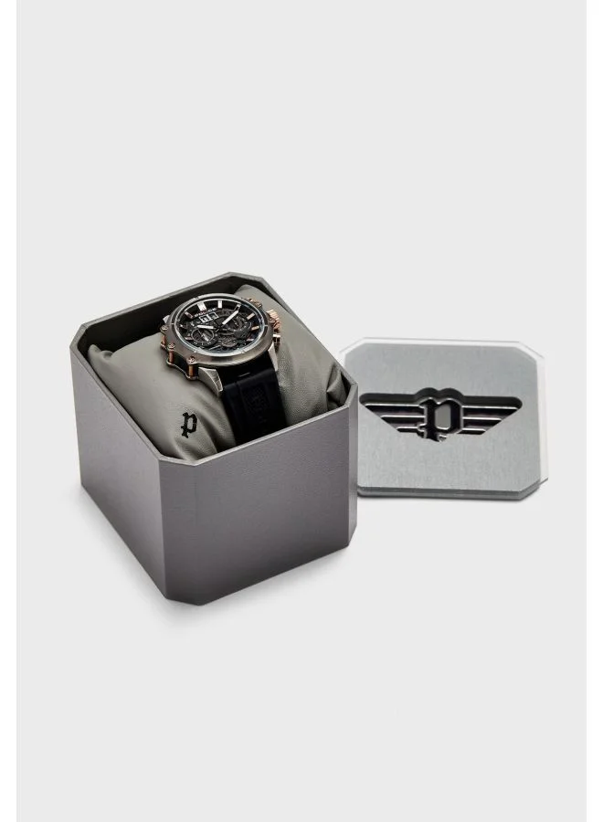 POLICE Luang Round Shape Silicone Strap Chronograph Wrist Watch 48 mm - Black - P 16018JSTU-13P