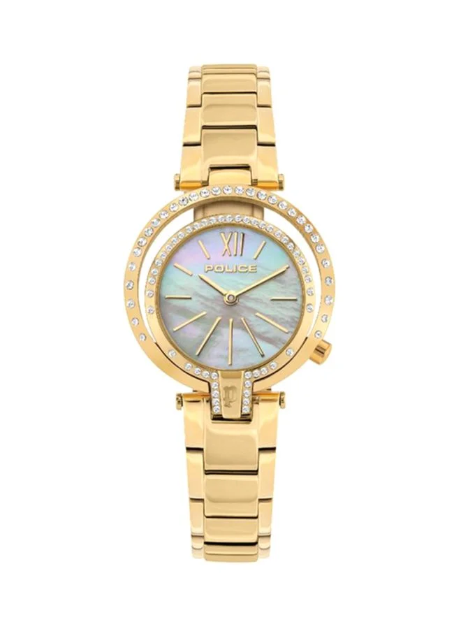 بوليس Police Aranui Analogue Gold Plated Case, White Dial And Gold Plated Watch For Women - PL 15697LSG-D28M