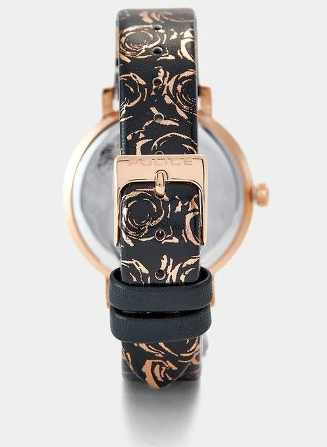 POLICE Police Ponta Analogue Rose Gold Dial Black Leather Watch For Women - PL 16033MSRB-32