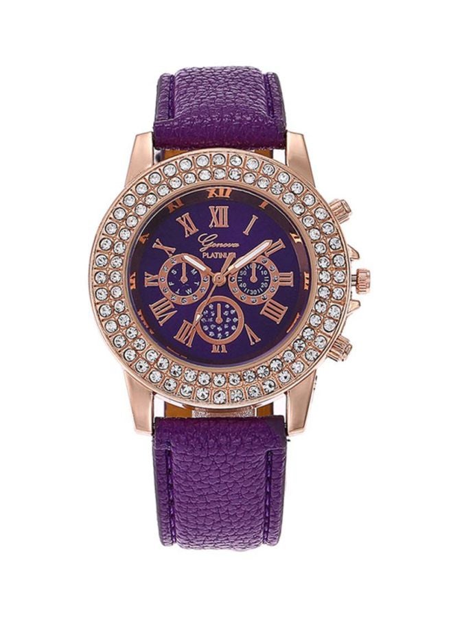 جنيفا ساعة أنالوج جلدية AWNTG 01 W0431 - 37 مم - بنفسجي