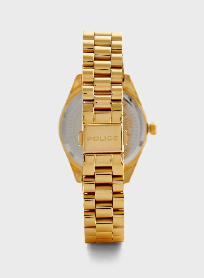بوليس Police Uloya Analogue Gold Plated Case, White Dial And Gold Plated Watch For Women - PL 15691BSG-D28M
