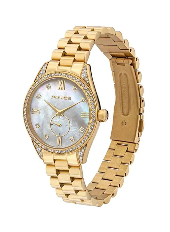 POLICE Police Uloya Analogue Gold Plated Case, White Dial And Gold Plated Watch For Women - PL 15691BSG-D28M