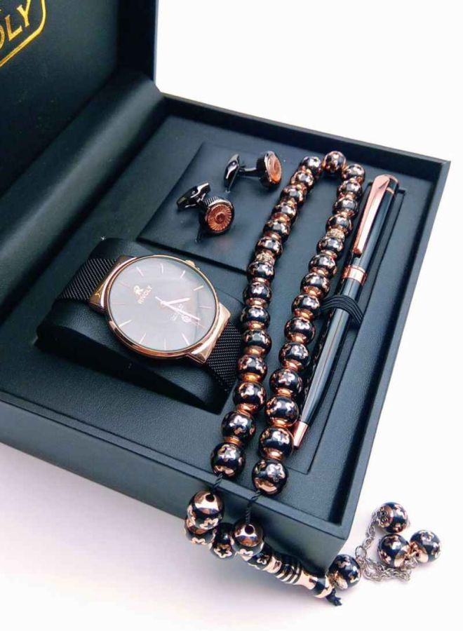 Men's Stainless Steel Analog Watch Gift Set