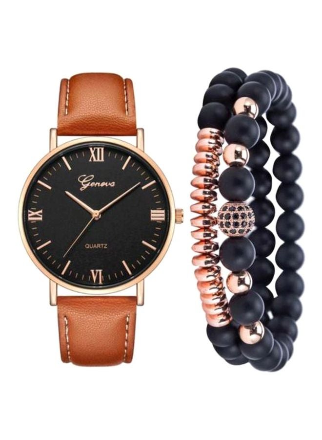 جنيفا ساعة يد كوارتز بعقارب،يأتي معها سوار طراز NNSB03702727 للرجال - Image 1