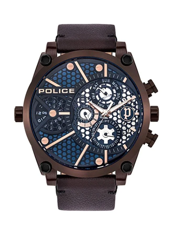 POLICE Vigor Round Shape Leather Band Analog Wrist Watch 51 mm - Brown - P 15381JSBZ-03