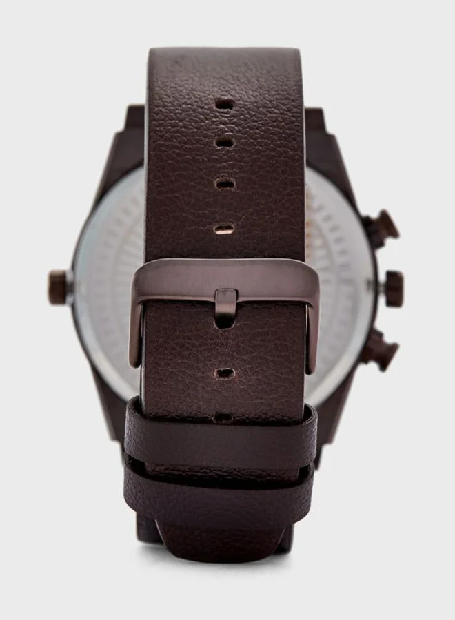 POLICE Vigor Round Shape Leather Band Analog Wrist Watch 51 mm - Brown - P 15381JSBZ-03