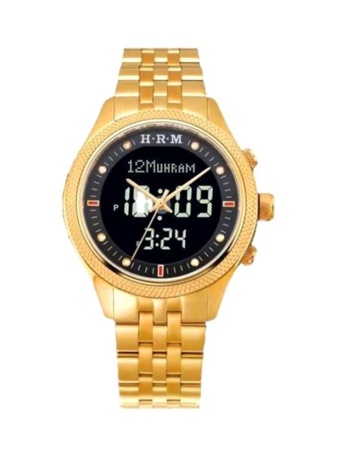 الحرمين ساعة يد عقارب/رقمية بسوار من المعدن طراز HA-6105FGB men