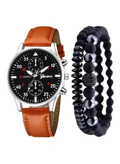 men 3-Piece Analog Quartz Watch With Bracelet Set NNSB03702731