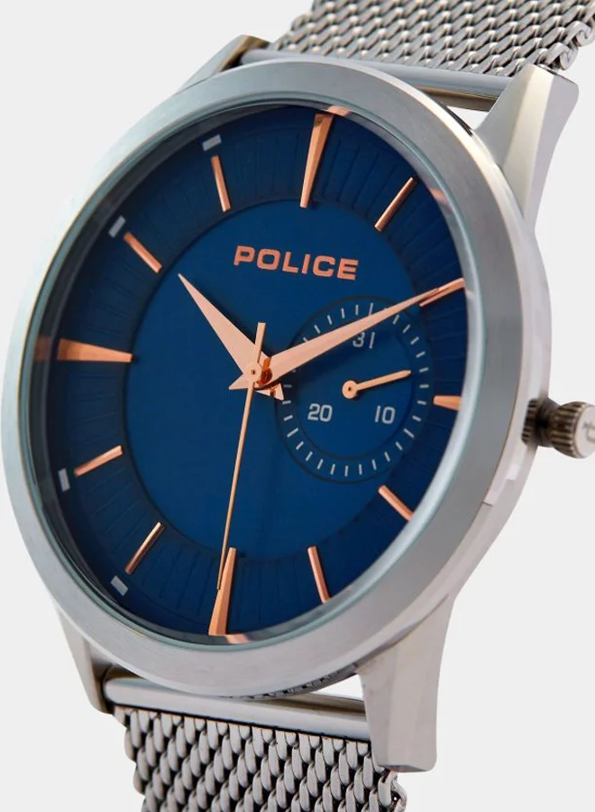 POLICE Helder Round Shape Stainless Steel Analog Wrist Watch 44 mm - Silver - P 15919JS-03MM