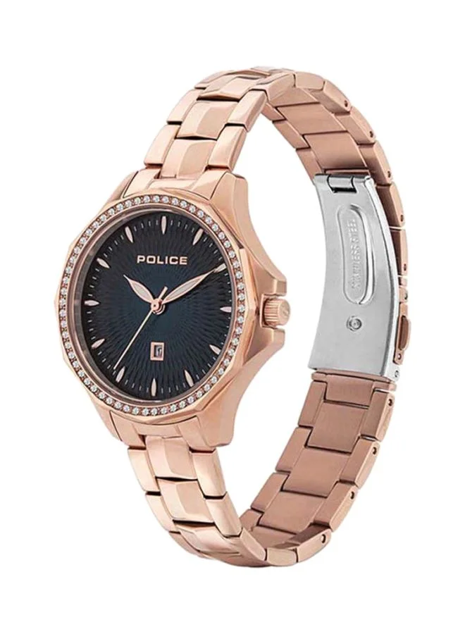 بوليس POLICE Korana Women's Analogue Quartz Watch with Blue Dial and Rose Gold Stainless Steel Bracelet - PL.15699MSR-03M