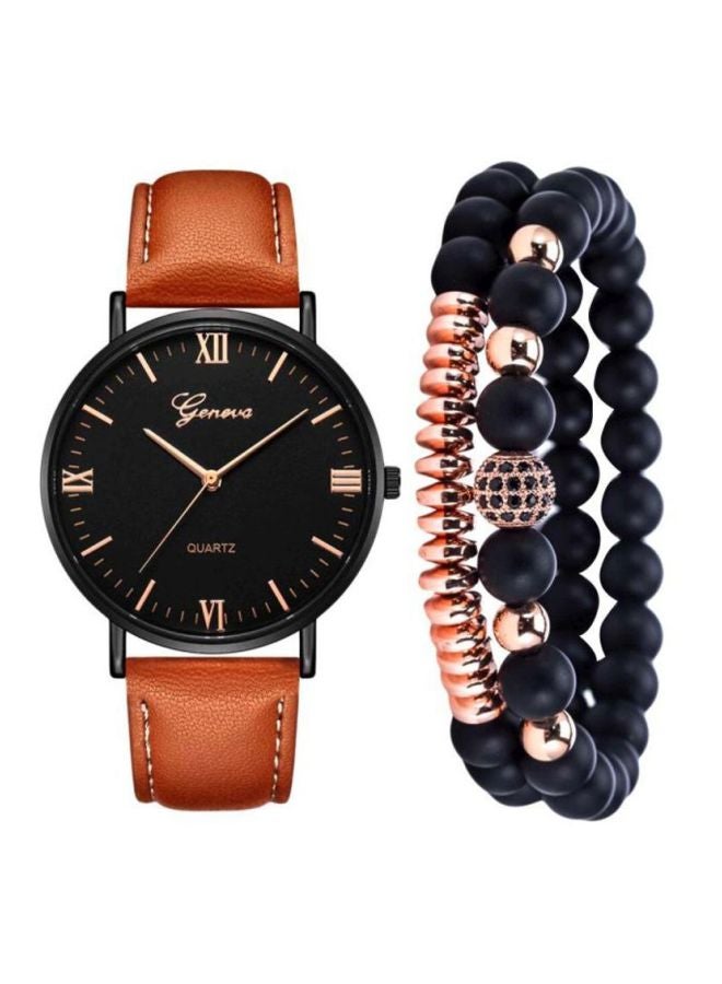 جنيفا مجموعة من 3 قطع ساعة يد كوارتز بعقارب طراز NNSB03702725 وسوارين للرجال - Image 1