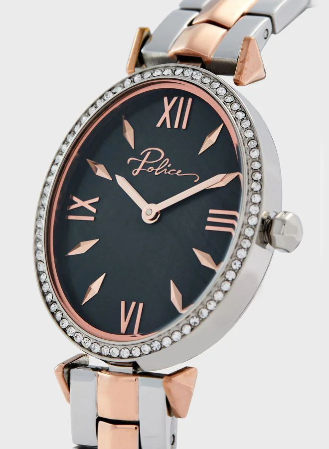 POLICE Women's Police Olinville Women's Analogue Quartz Watch with Blue Mother Of Pearl Dial and Silver and Rose Gold Stainless Steel Bracelet - PL.16045LSR-46M